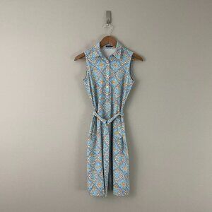J McLaughlin Catalina Cloth Belted Blue Medallion Shift Dress Size XS
